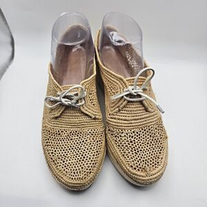 Robert Clegerie‎ Womens Vicole Tan Raffia Wedge Oxford Luxury Sz 37/US 6.5 READ